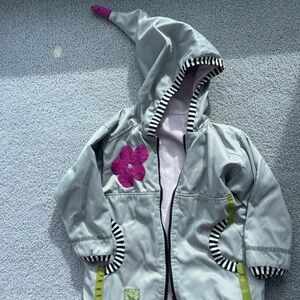 Gray Hooded Jacket with Pink Flower